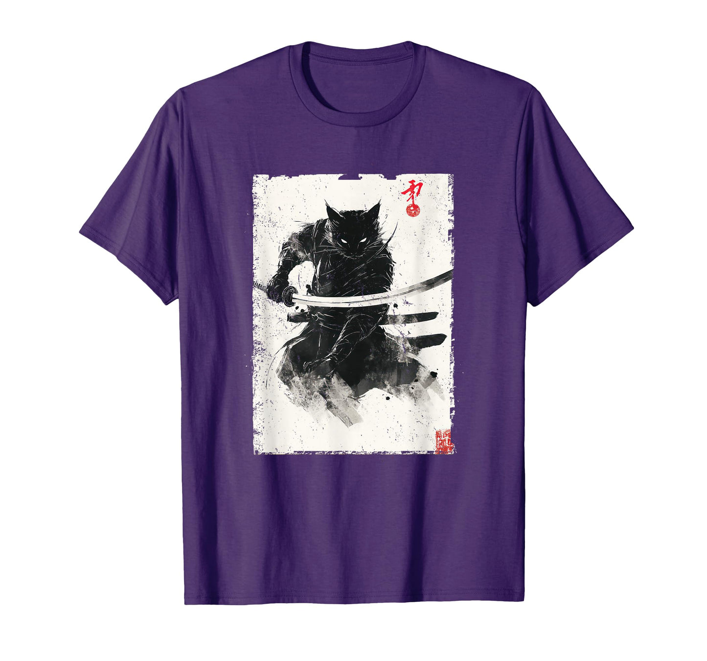 Vintage Samurai Cat Graphic Art Japanese Ukiyo-e T-Shirt