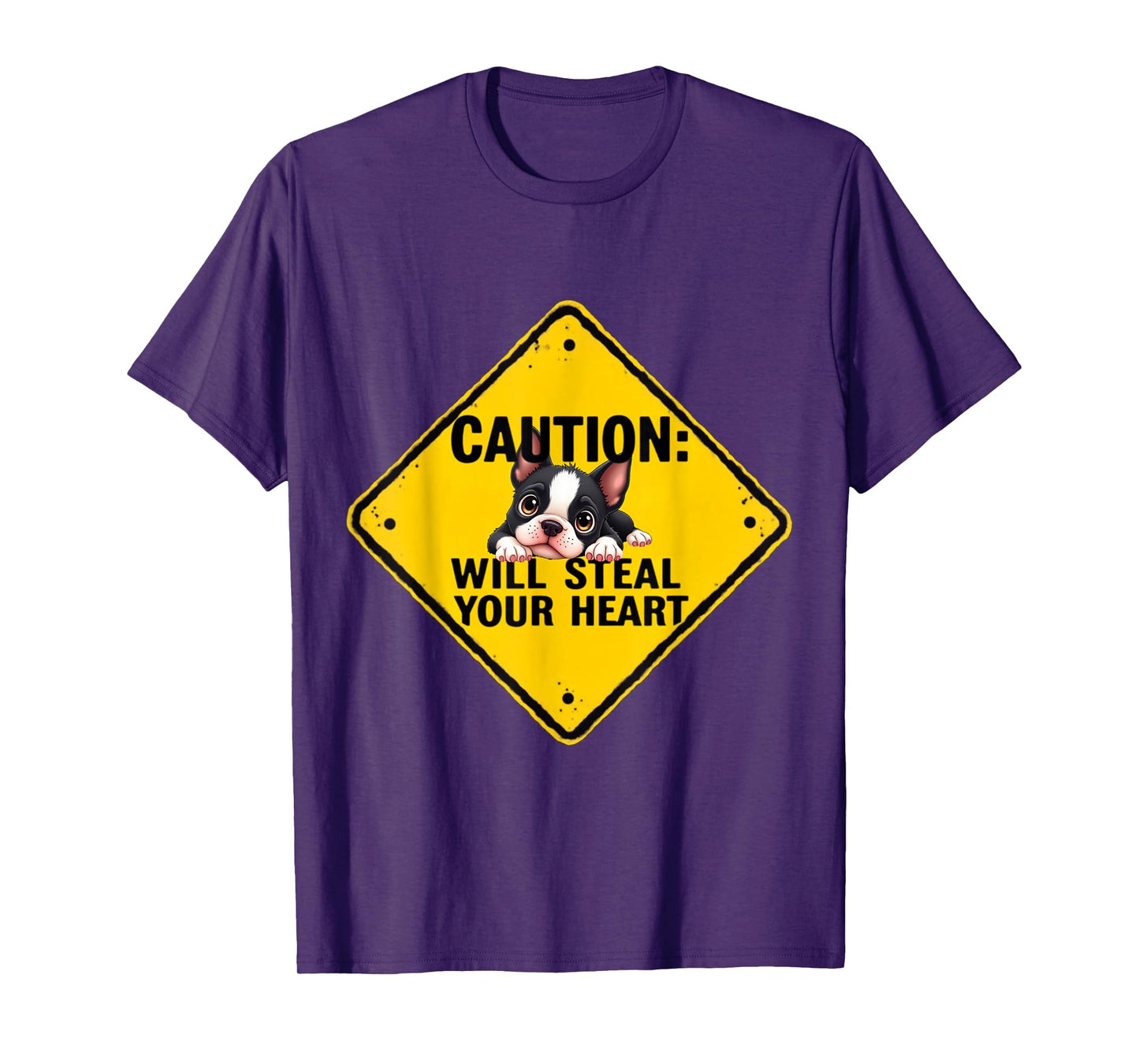 Caution Sign Boston Terrier Dog Funny Gift Bostie Puppy T-Shirt