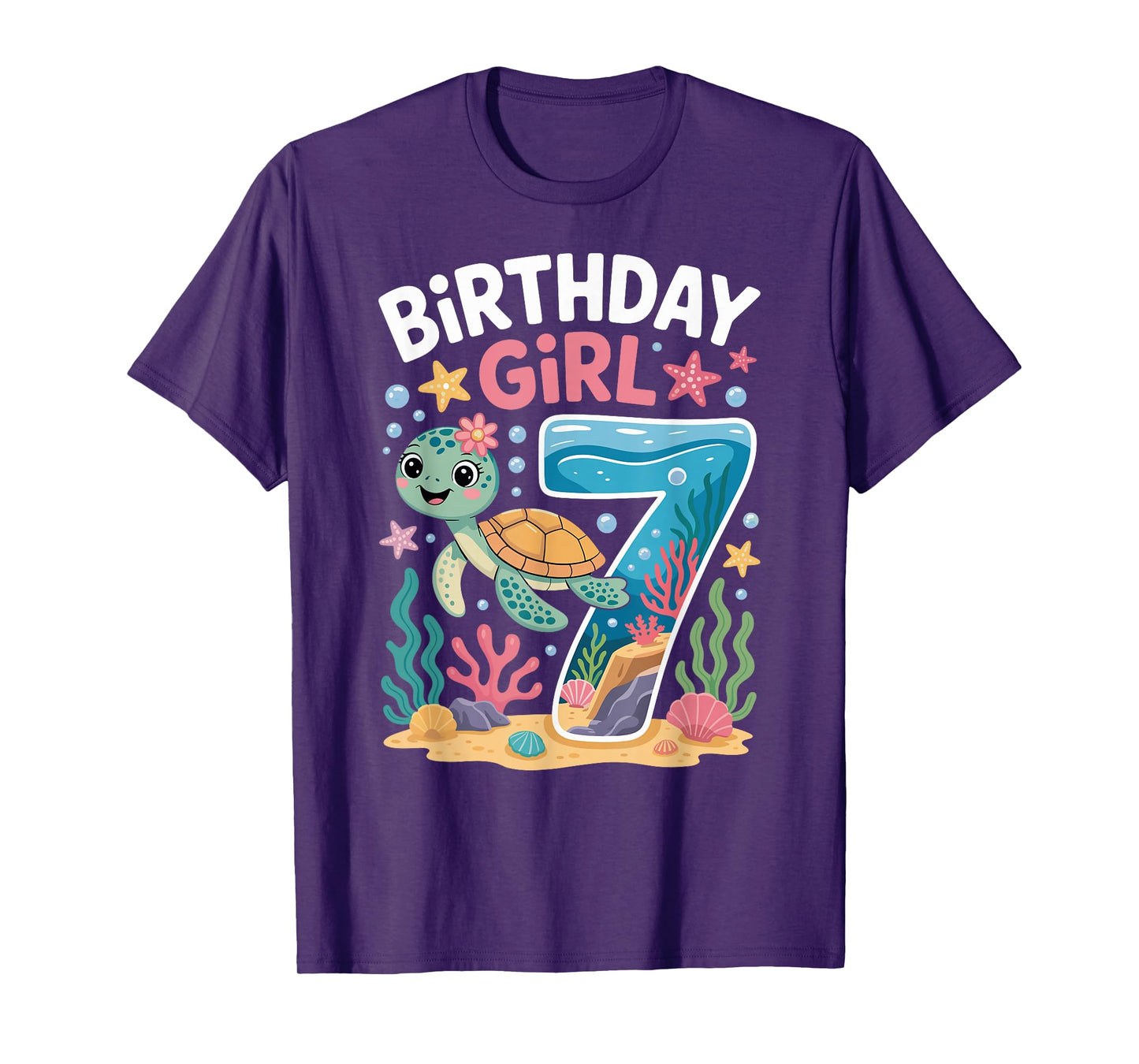 Birthday Girl 7th Sea Turtle Ocean Aquarium T-Shirt