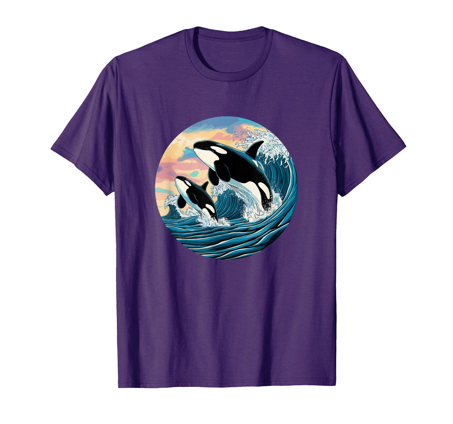 Orca Wave Ocean Sunset Marine Life Fan Outfit Kids Unisex T-Shirt Black Small Modern Cartoon Orca Jumping Waves Ocean Sunset Marine Life Enthusiast T-Shirt
