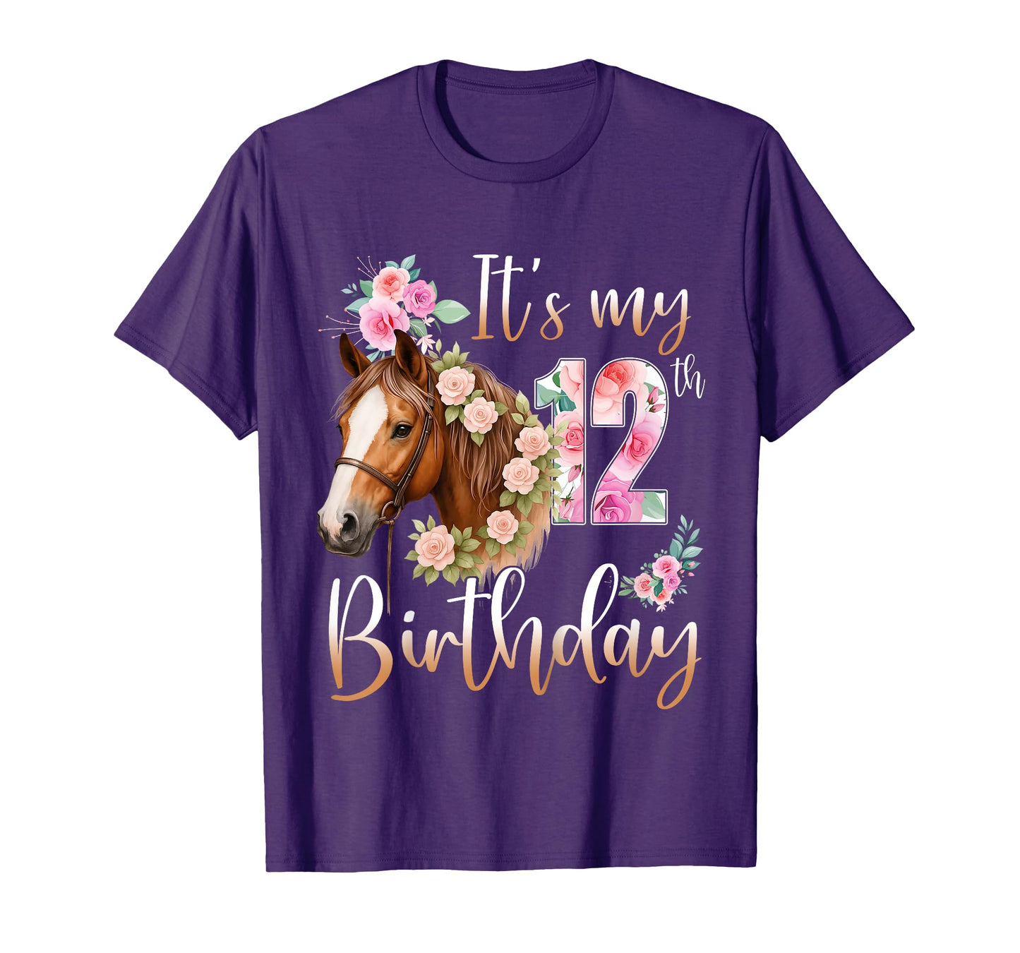 Kids Birthday 12 Years Old Girl Horse Lovers Florals 12th Bday T-Shirt