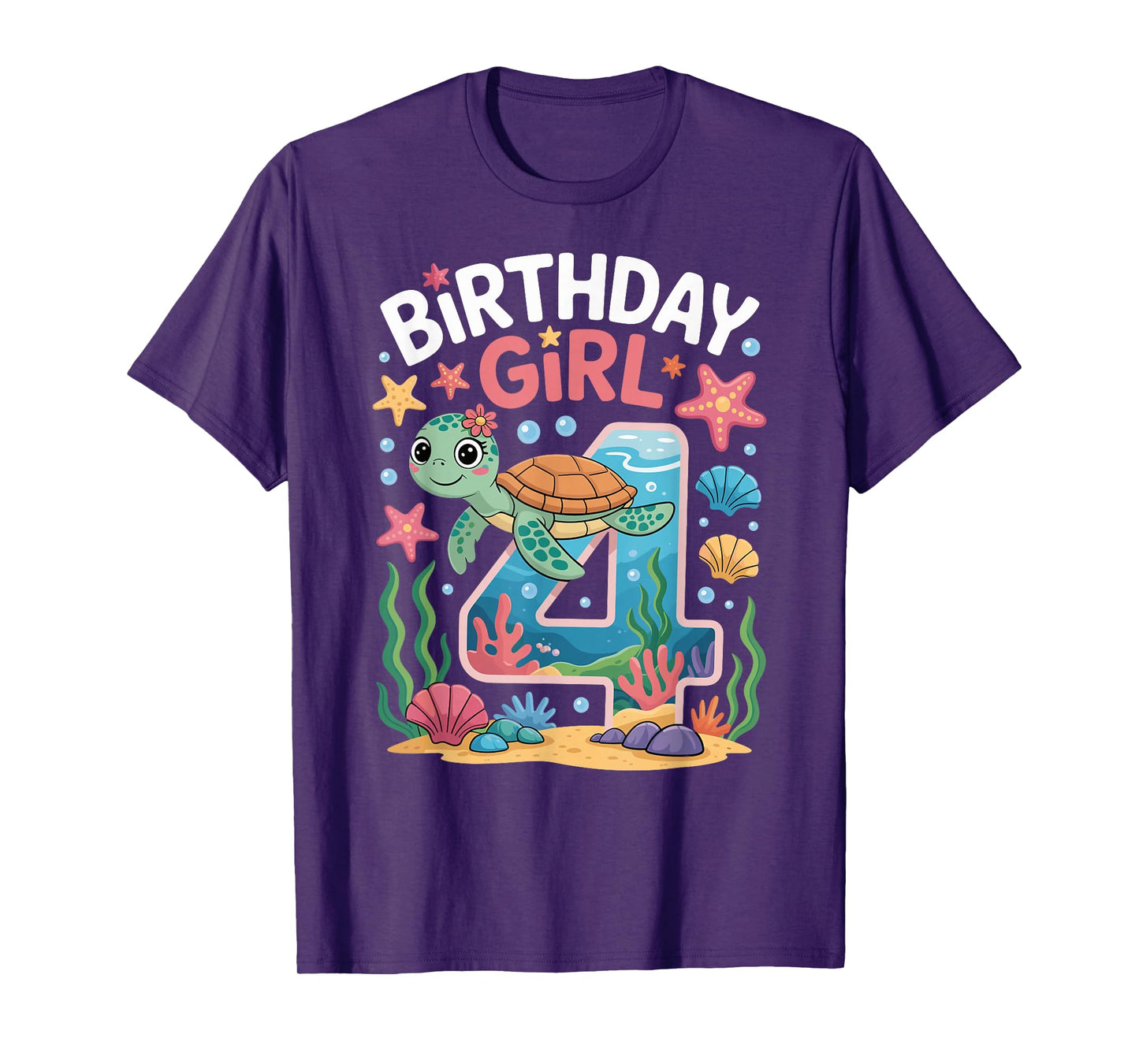 4 Year Old Birthday Girl 4th Sea Turtle Ocean T-Shirt