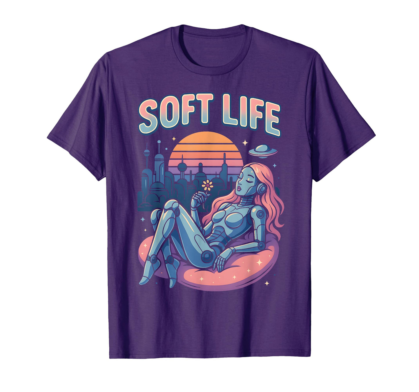 Soft Life Robot Girl Retrofuture City Retro Y2K Aesthetic T-Shirt