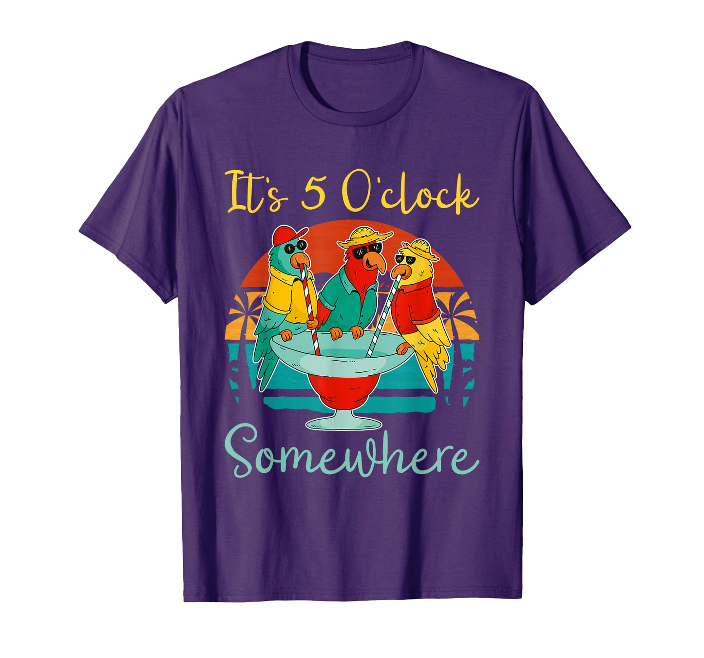 It's 5 O'clock Somewhere Vacation Drinking Parrot T-Shirt