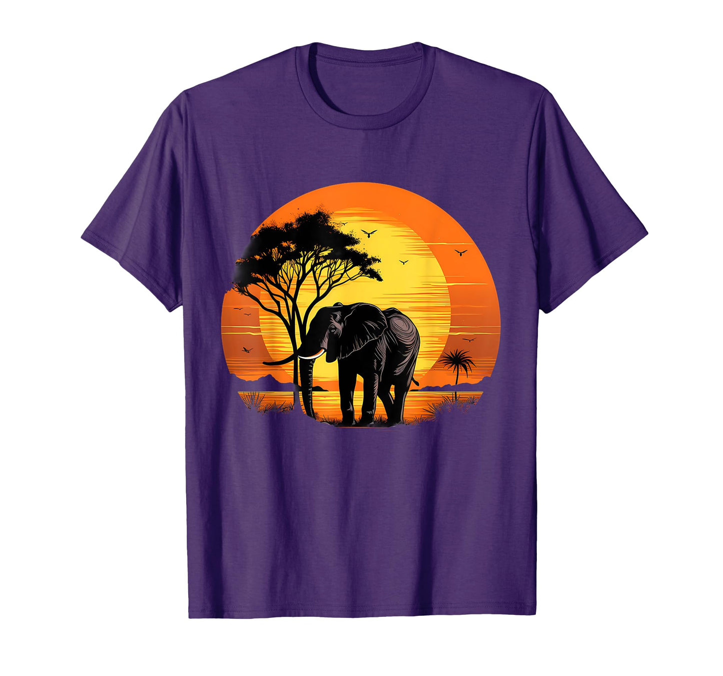 Elephant Sunset Wildlife Savanna Nature Safari Animal Art T-Shirt