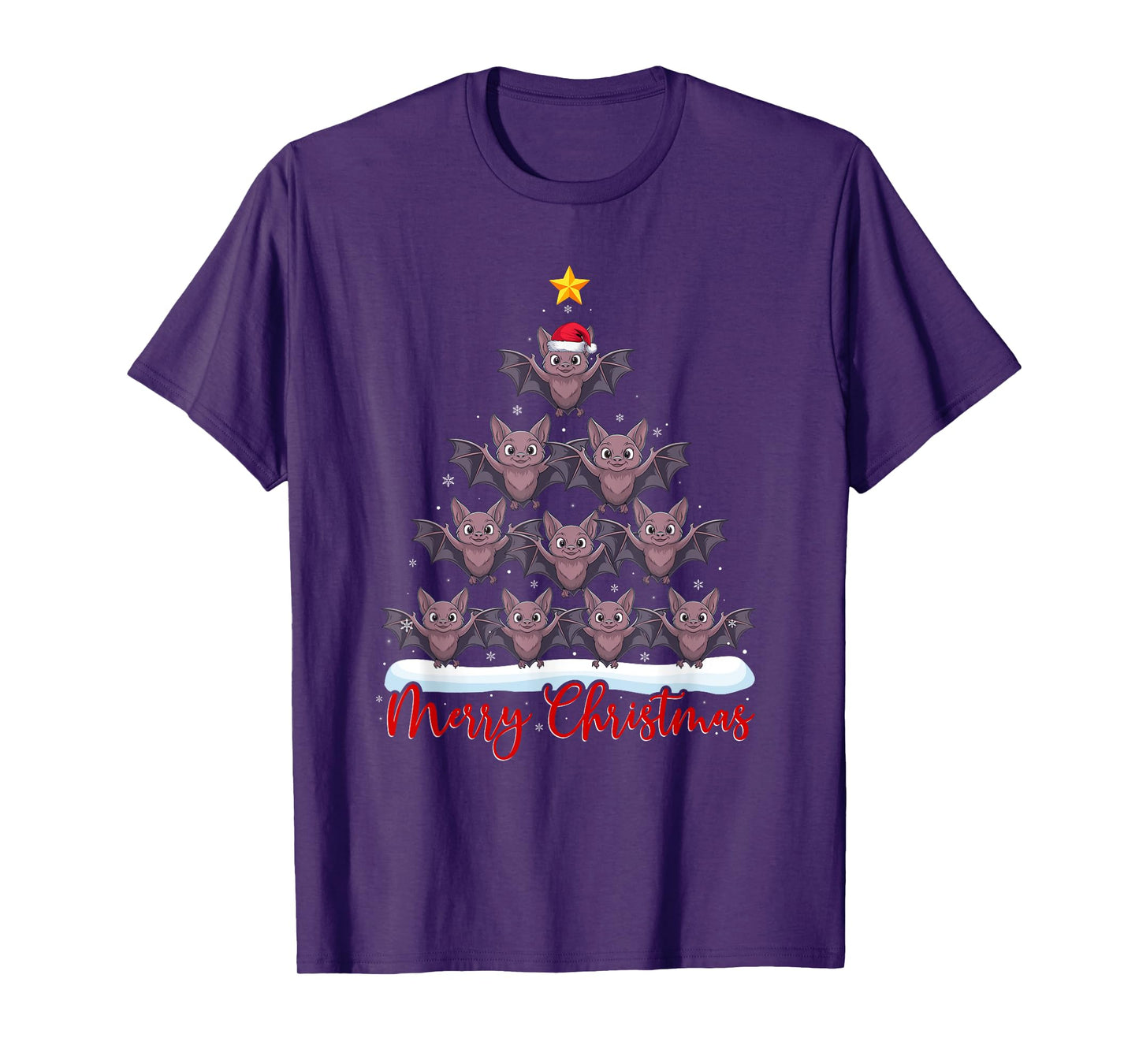 Santa Hat Ugly Xmas Funny Bat Christmas Tree T-Shirt