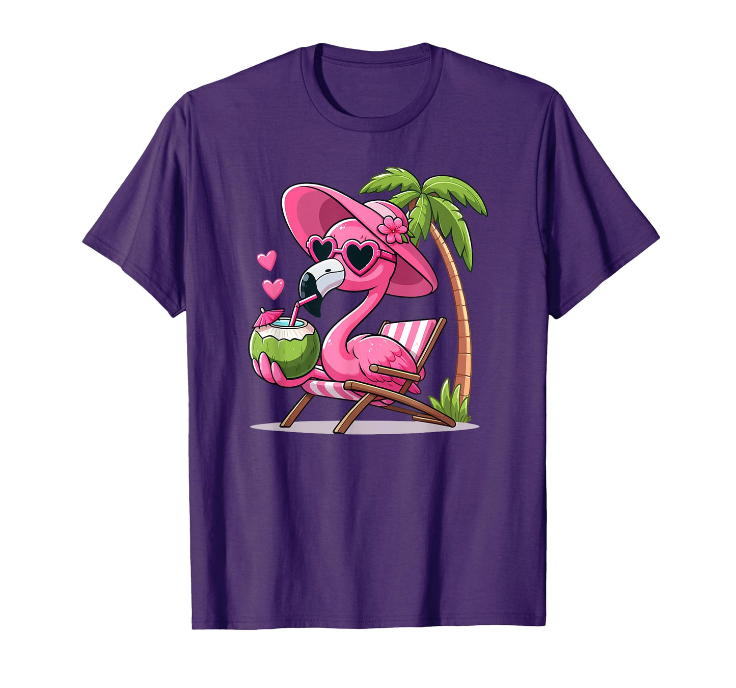Pink Flamingo Summer Vibes Beach Palm Tree Summer Vacation T-Shirt