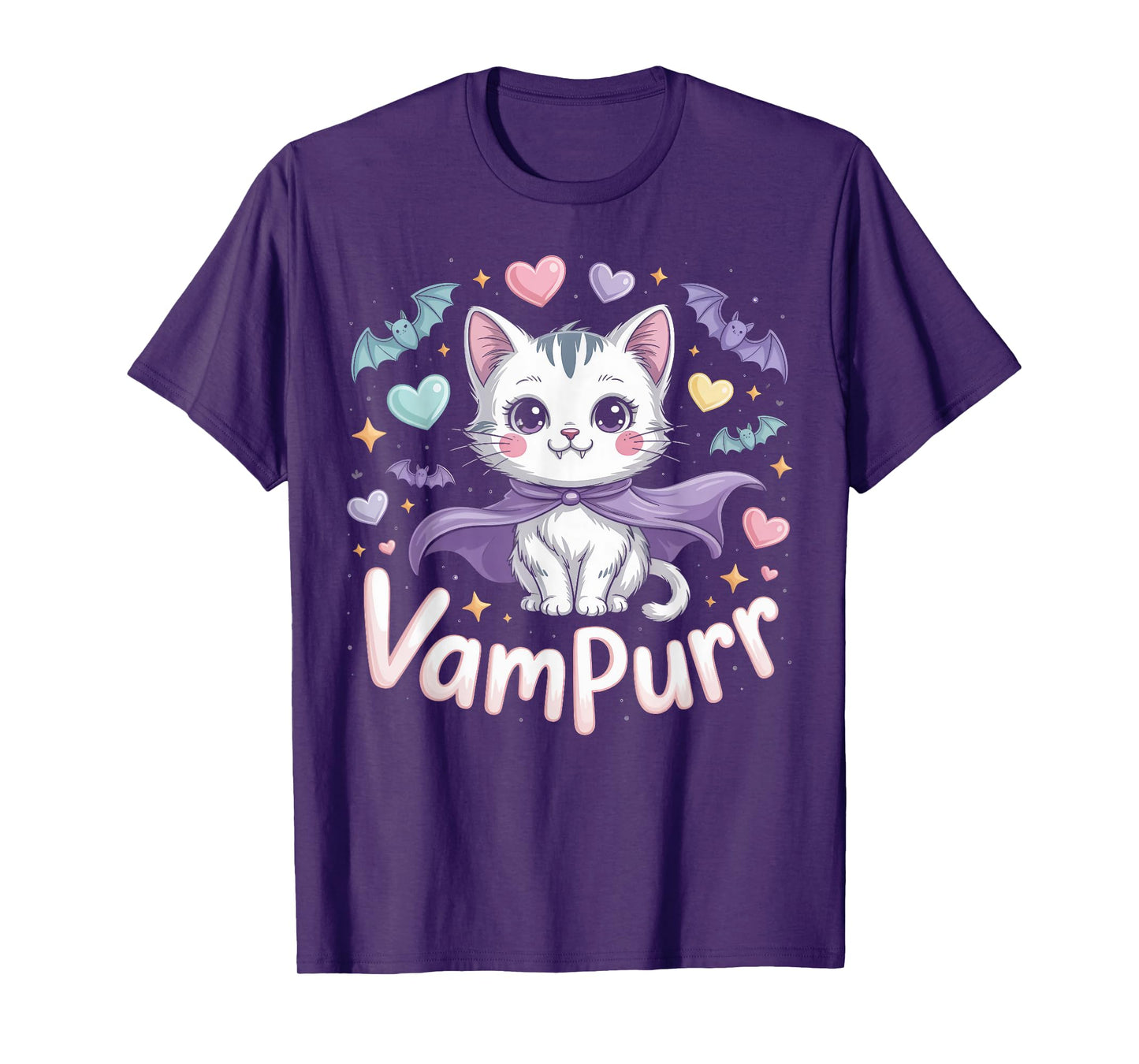Vampurr Vampire Cat with Fangs Halloween T-Shirt