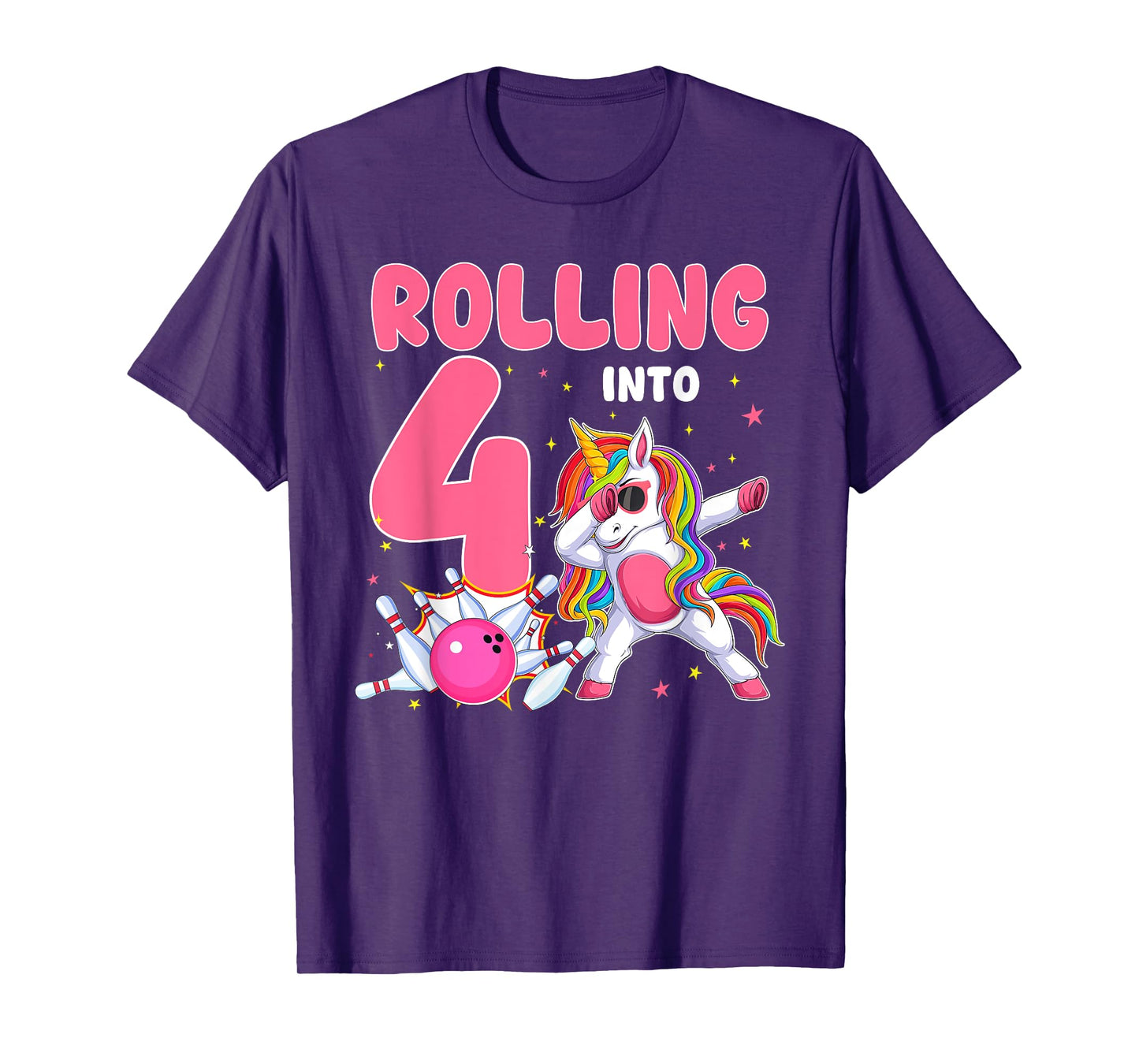 Rolling Into 4 4th Birthday Unicorn Bowling 4 Year Old T-Shirt