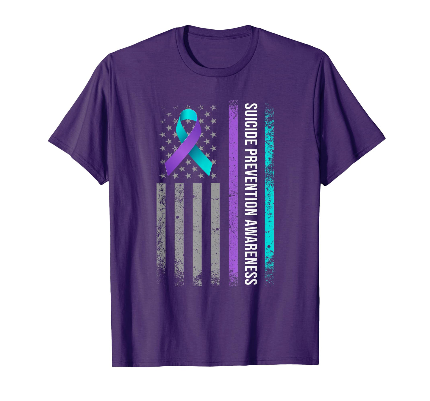 American Flag Suicide Prevention Awareness Teal and Purple T-Shirt
