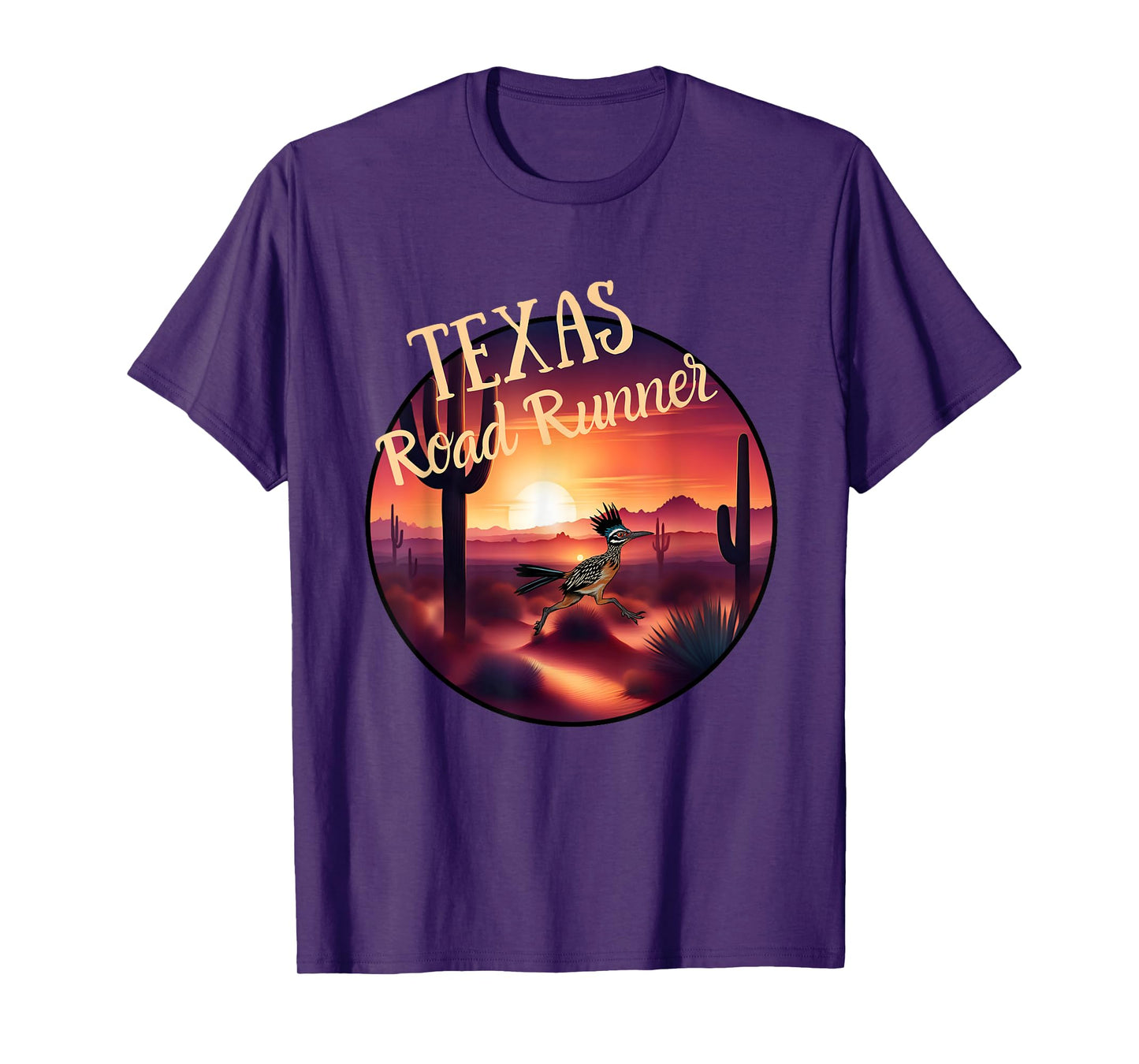 Texas Road Runner Cactus Sunset in the Desert Bird Lover T-Shirt