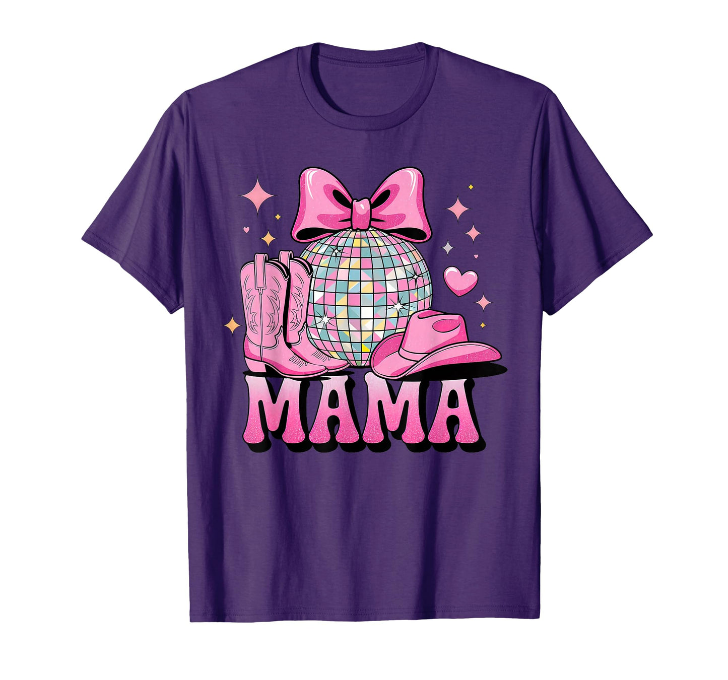 Pink Cowboy Hat Western Cowgirl Mama Bow Groovy Country Mom T-Shirt