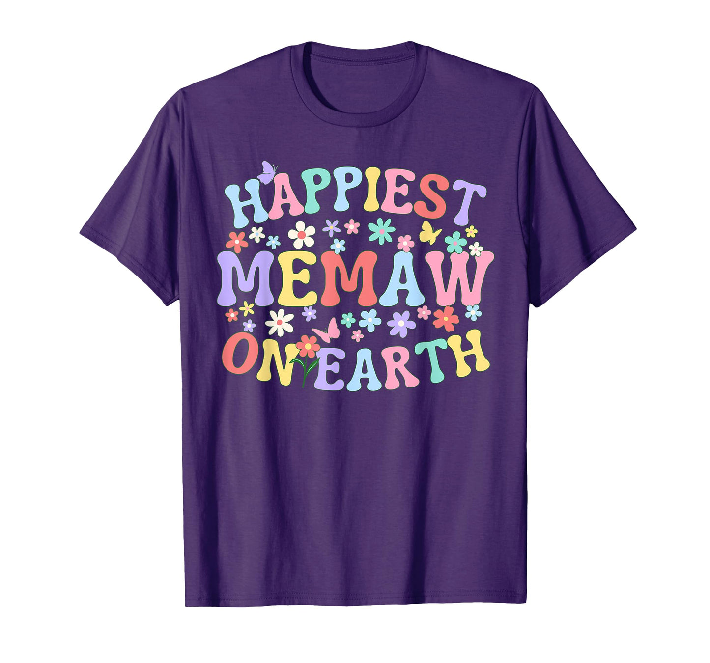 Happiest Memaw On Earth Family Trip Squad Groovy Grandma T-Shirt