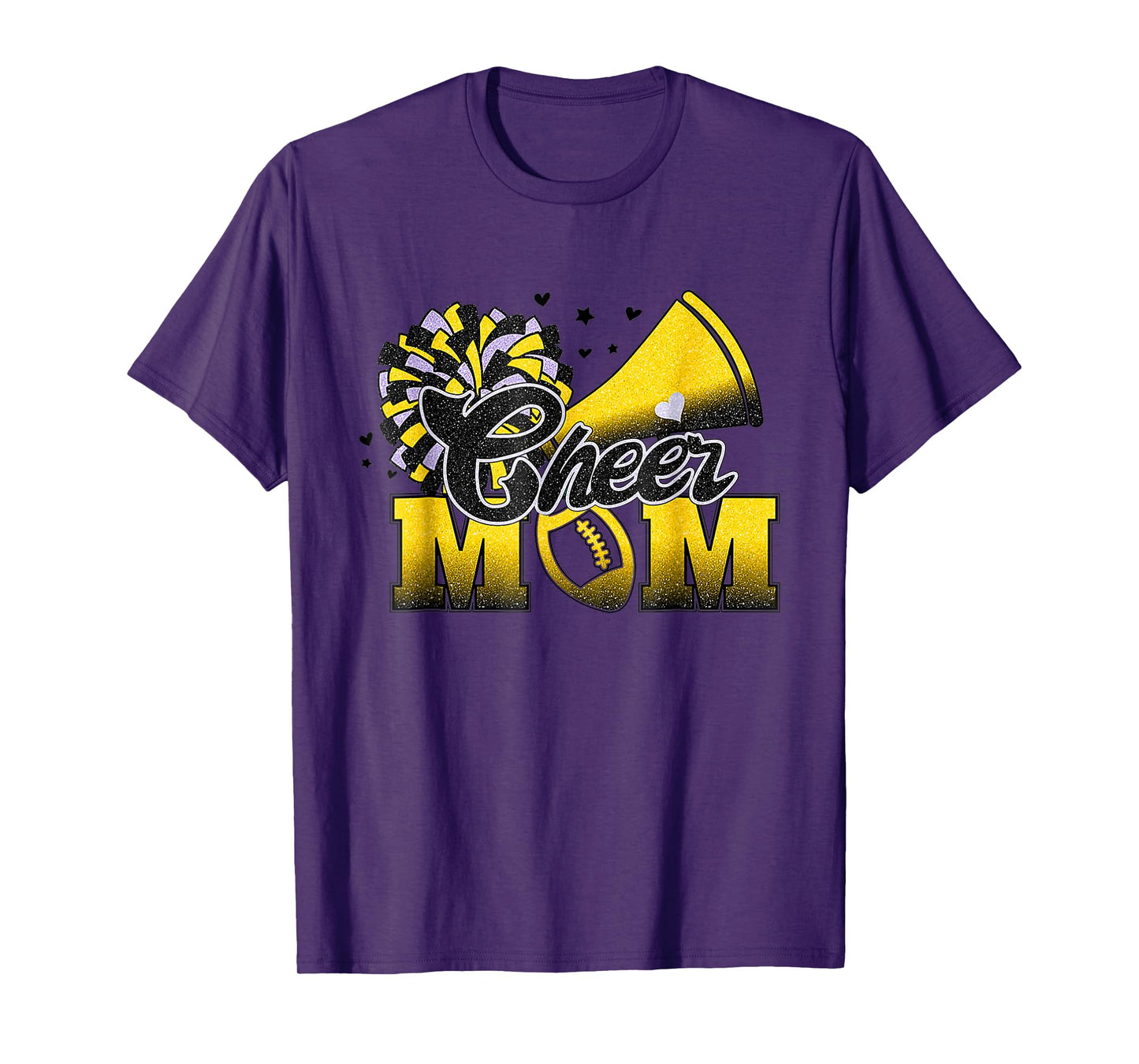 Football Cheer Mom Biggest Fan Cheerleader Black Yellow Gold T-Shirt