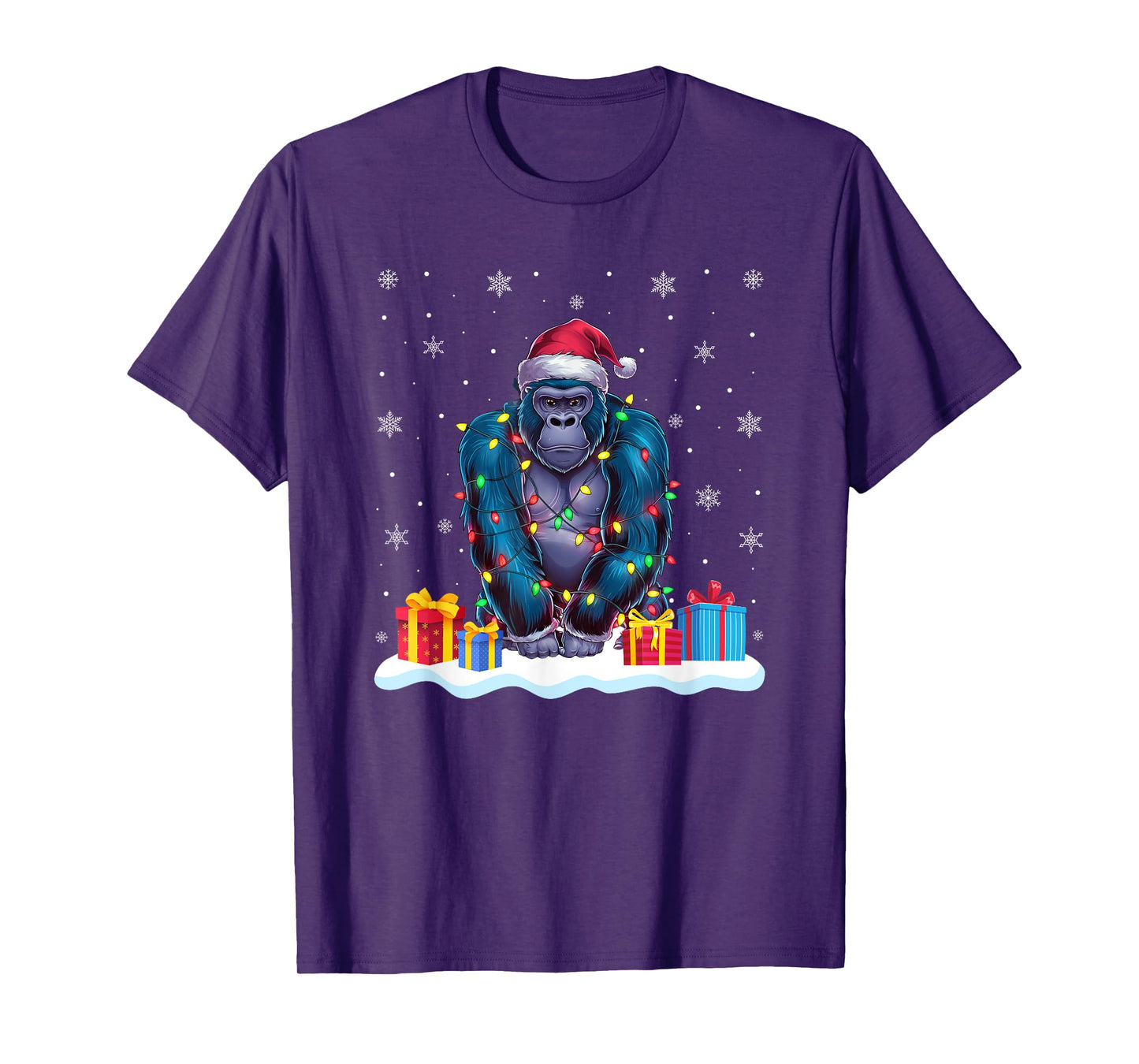 Gorilla Santa Hat Christmas Tree Light Xmas Pajama T-Shirt