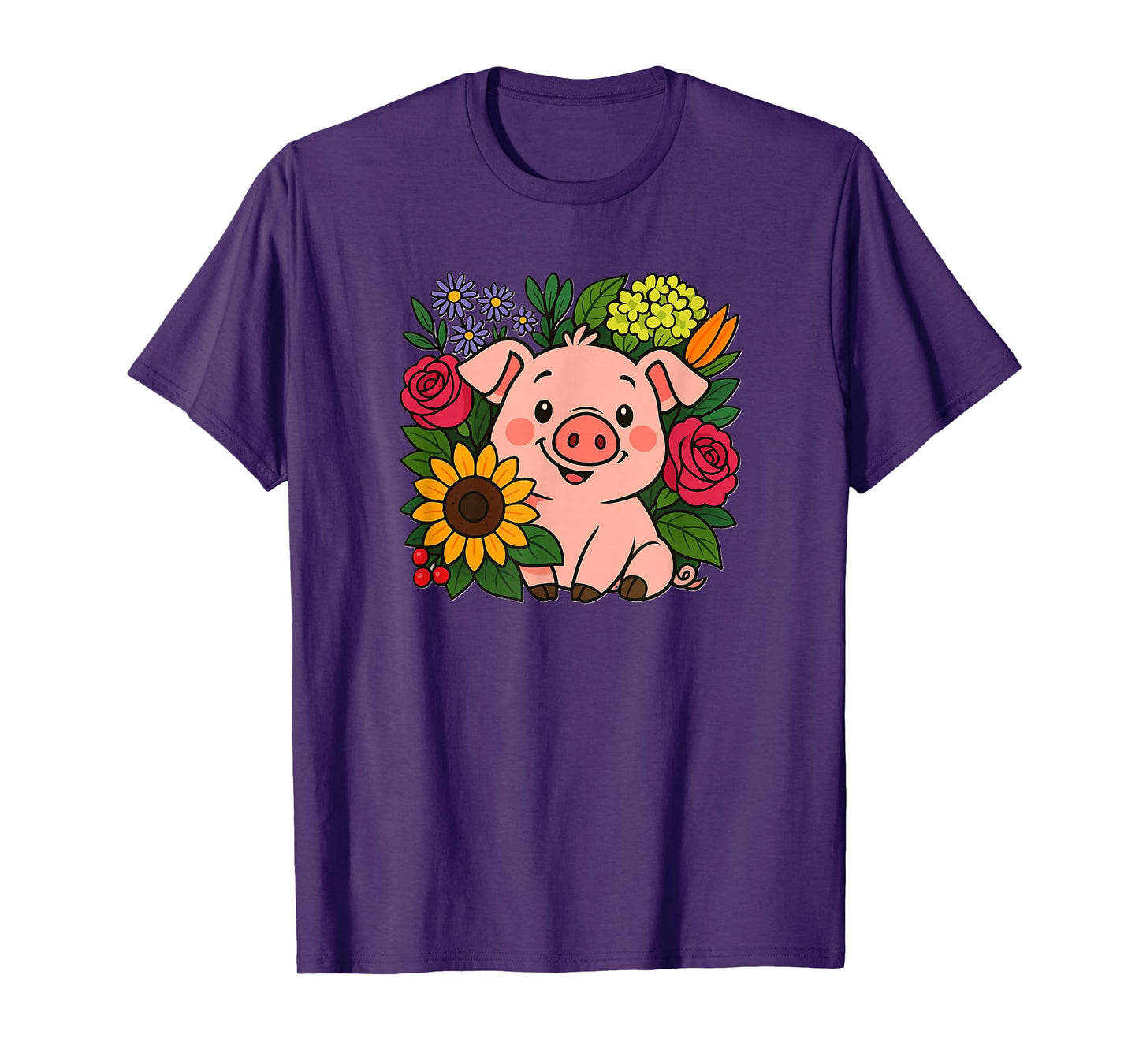 Cute Pig in Flowers Farm Animal T-Shirt