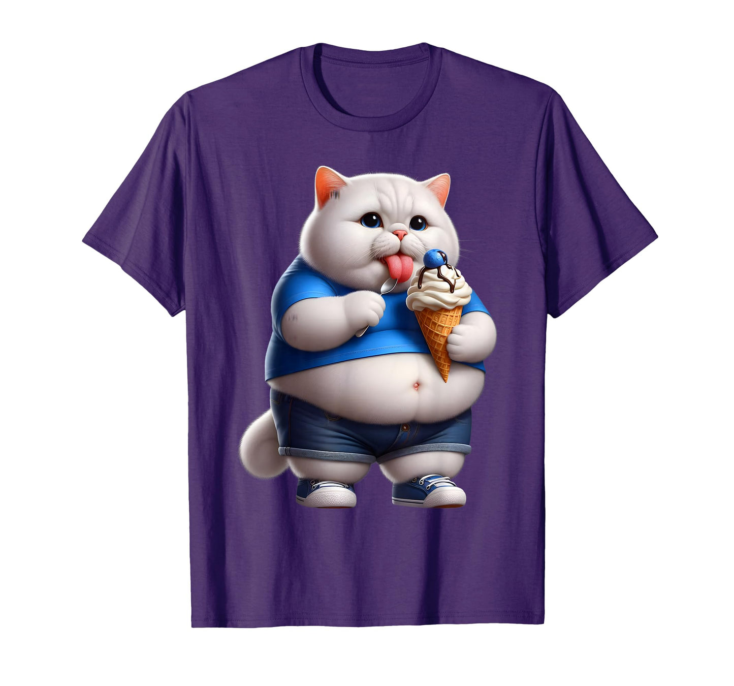 Funny Fat Cat Men Women Kids Ice Cream Fat Kitten Cat Lover T-Shirt