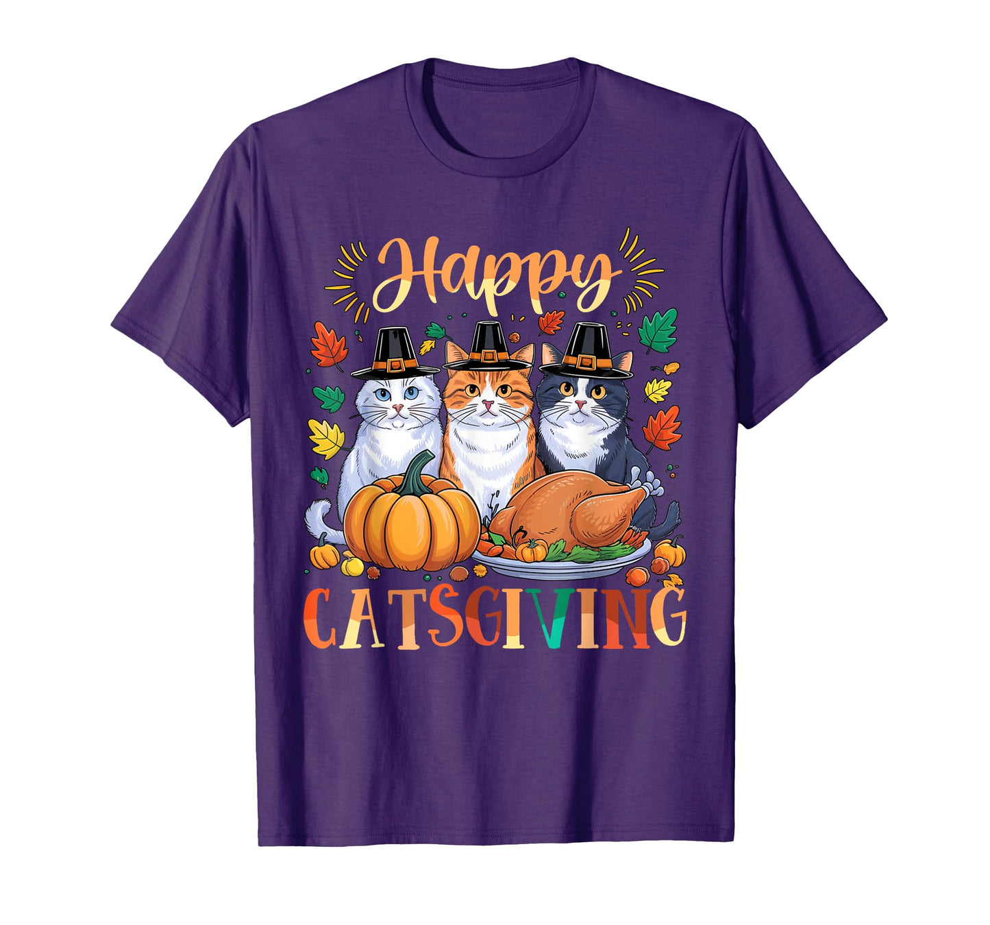 Happy Catsgiving Thanksgiving Kitten Cat Lover Fall Autumn T-Shirt for Men Women