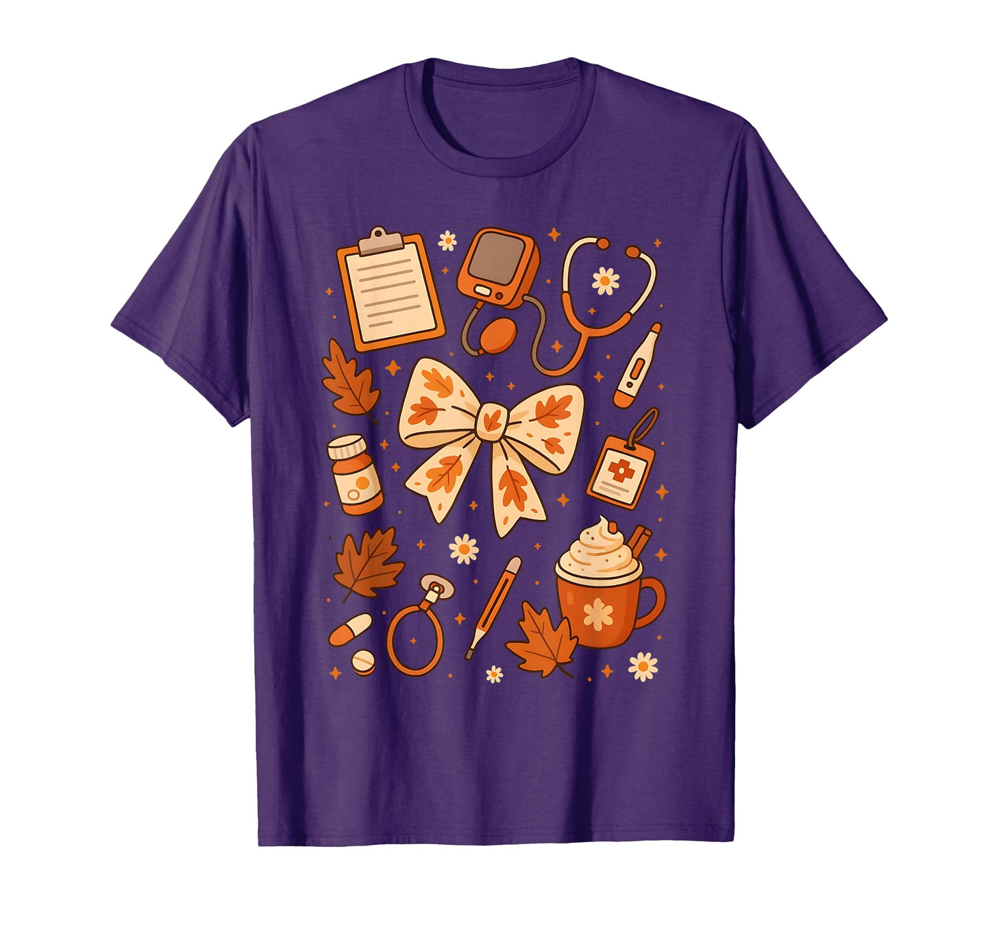Thankful Nurse Fall Stethoscope Coquette Bow Thanksgiving T-Shirt