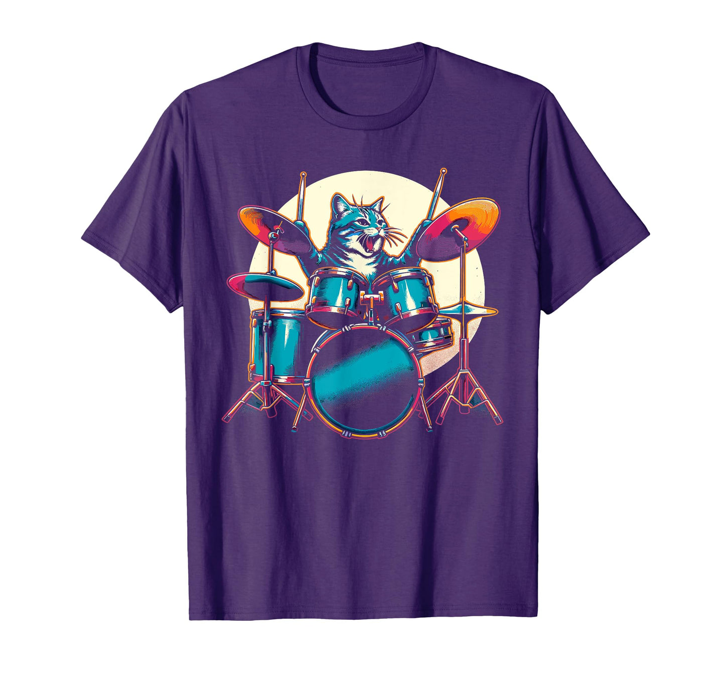 Cat Playing Drums Drummer Novelty Music Lover Funny Drummer T-Shirt