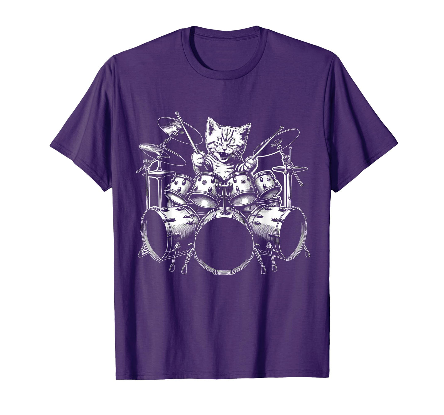 Kitten Rock Band Funny Kitty Drummer Cat Playing Drums T-Shirt