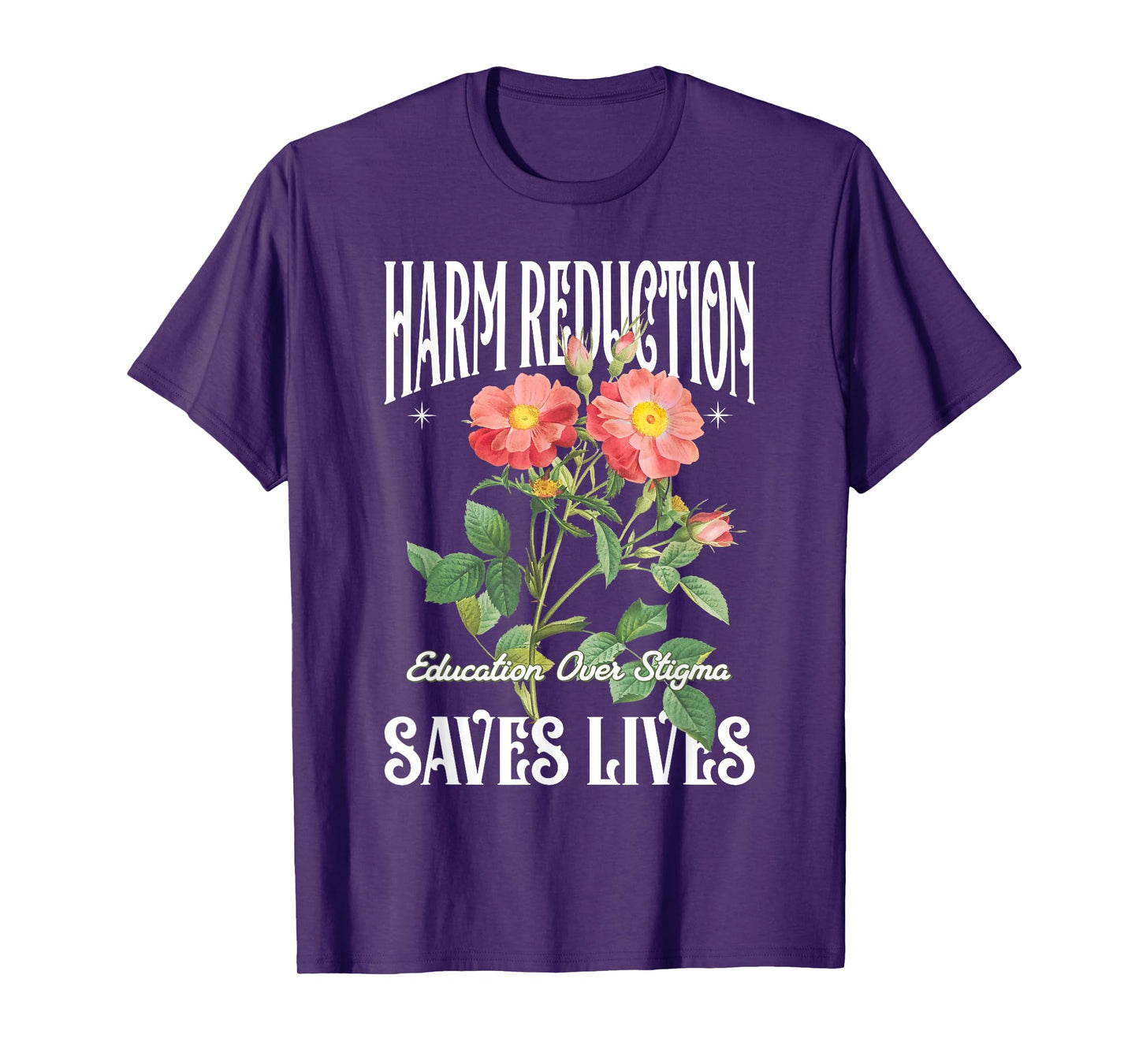 Retro Flower Harm Reduction Saves Lives Overdose Awareness T-Shirt