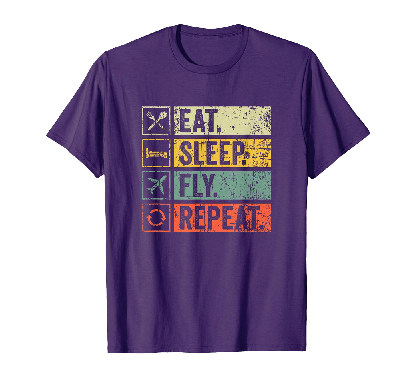 Retro Vintage Eat Sleep Fly Repeat Funny Pilot For Women Men T-Shirt