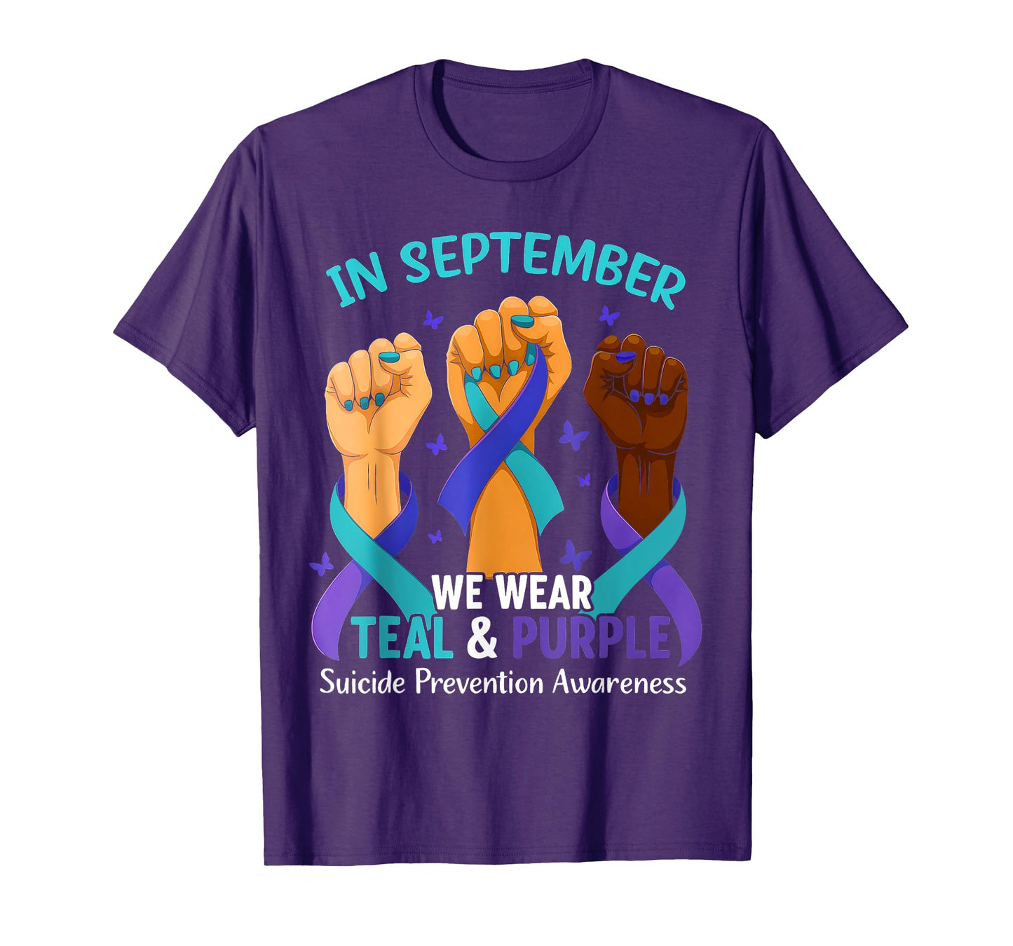 in September We Wear Teal Purple Ribbon Suicide Prevention T-Shirt