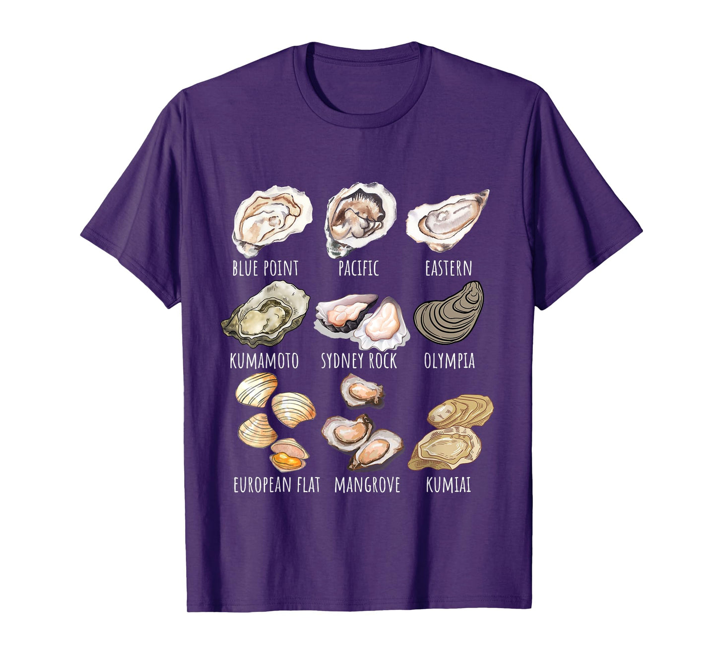Different Type of Oysters Breed Collection,Cute Oyster Lover T-Shirt