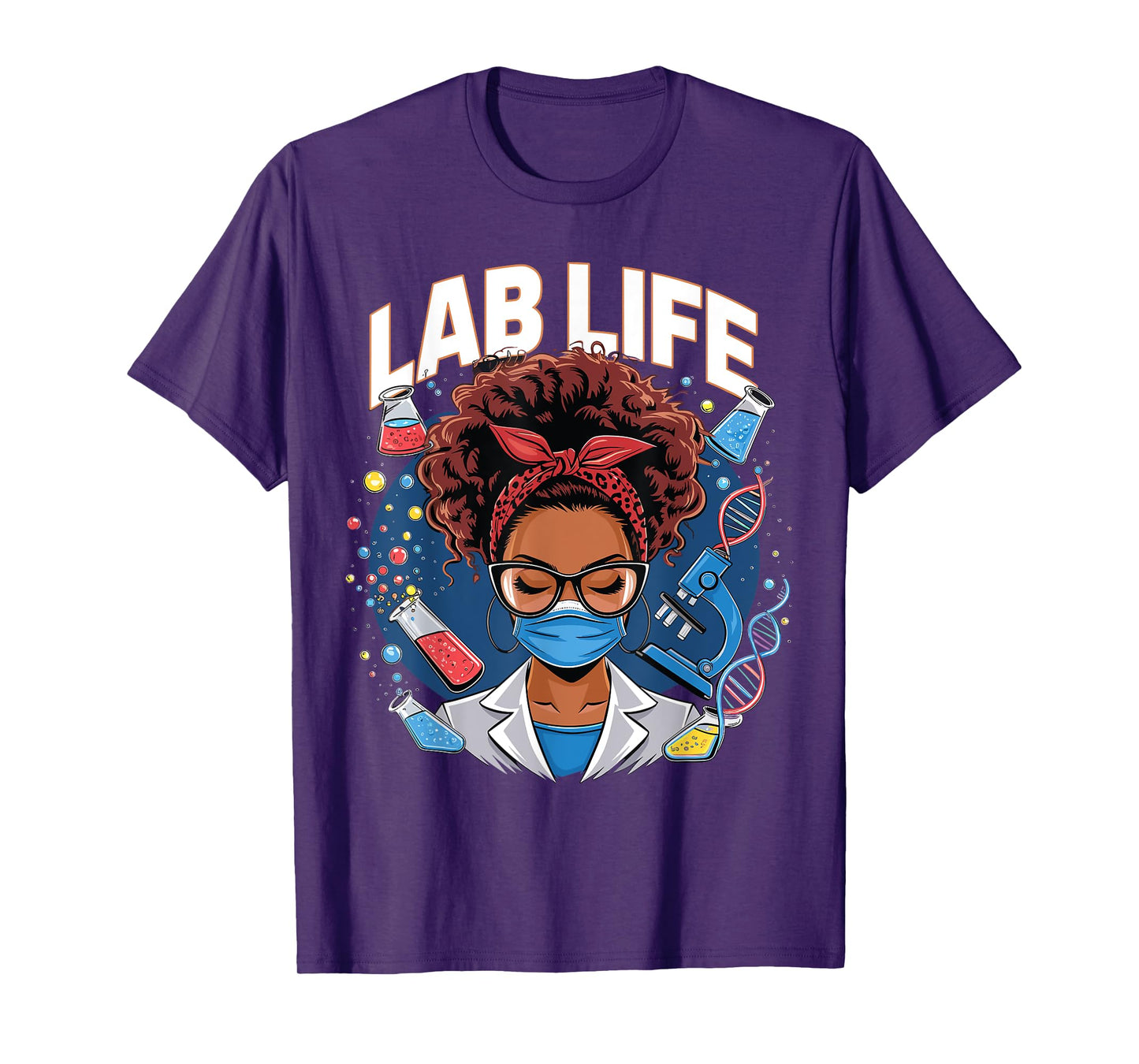 Afro Messy Bun Laboratory Life Lab Week 2025 Lab Technician T-Shirt