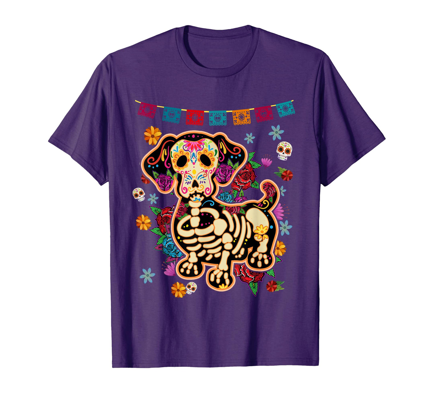 Sugar Skull Mexican Dachshund Bone Halloween Day of The Dead T-Shirt