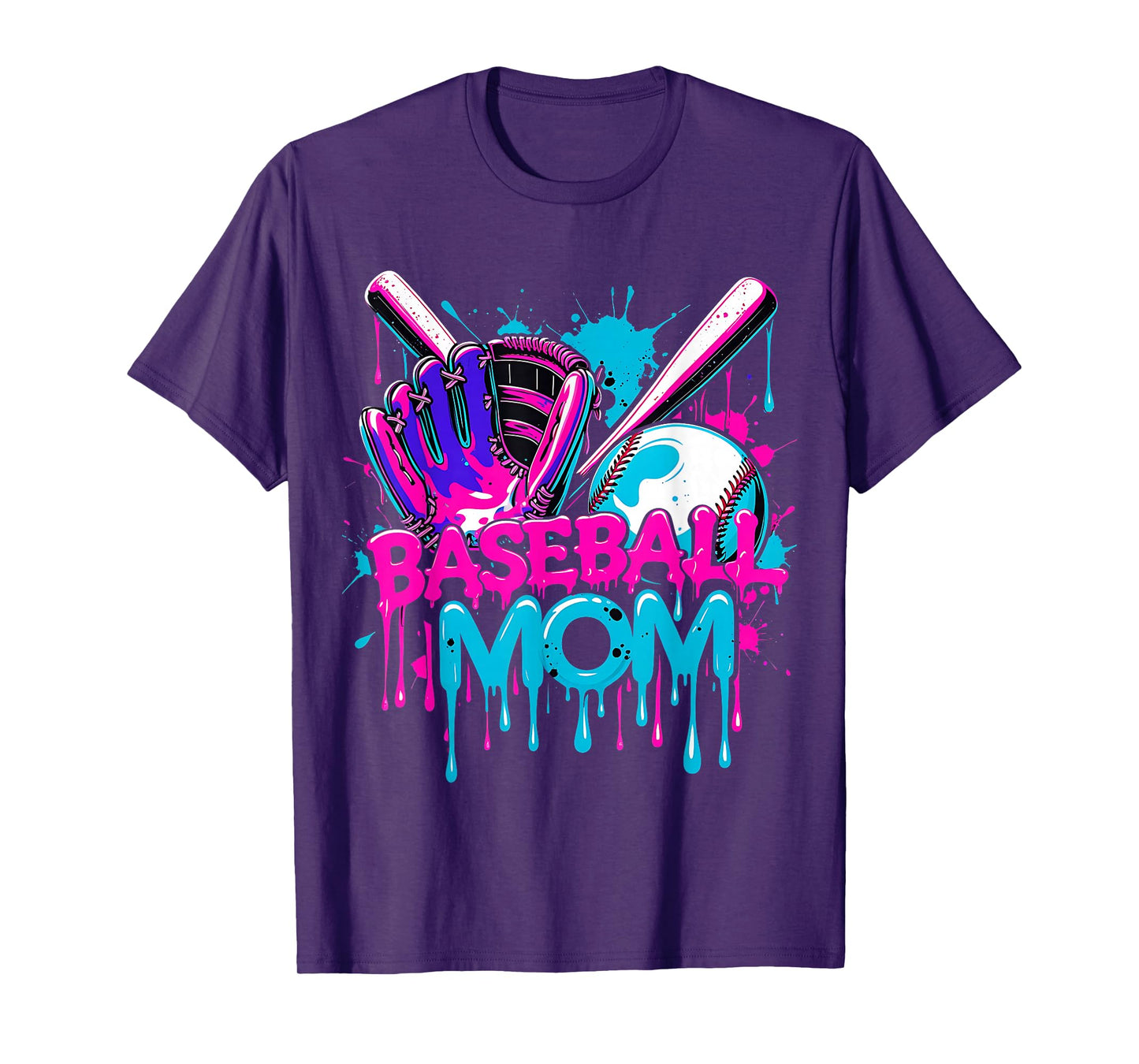 Cool Baseball Mom Neon Drip Sports Fan T-Shirt