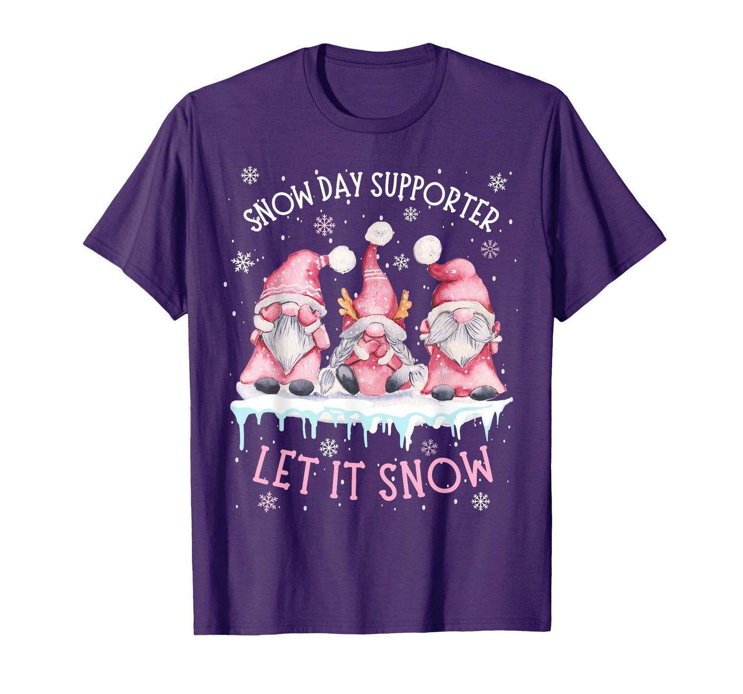 Snow Day Supporter Xmas Holiday Let It Snow Cute Three Gnome T-Shirt