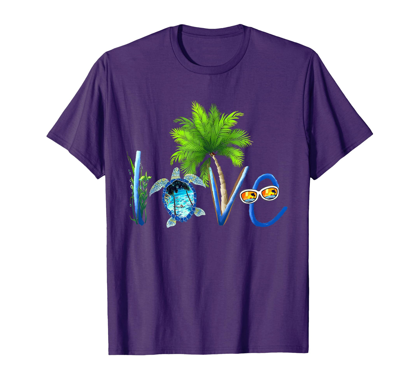Tropical Beach Love Sea Turtle Palm Tree Summer Vacation T-Shirt