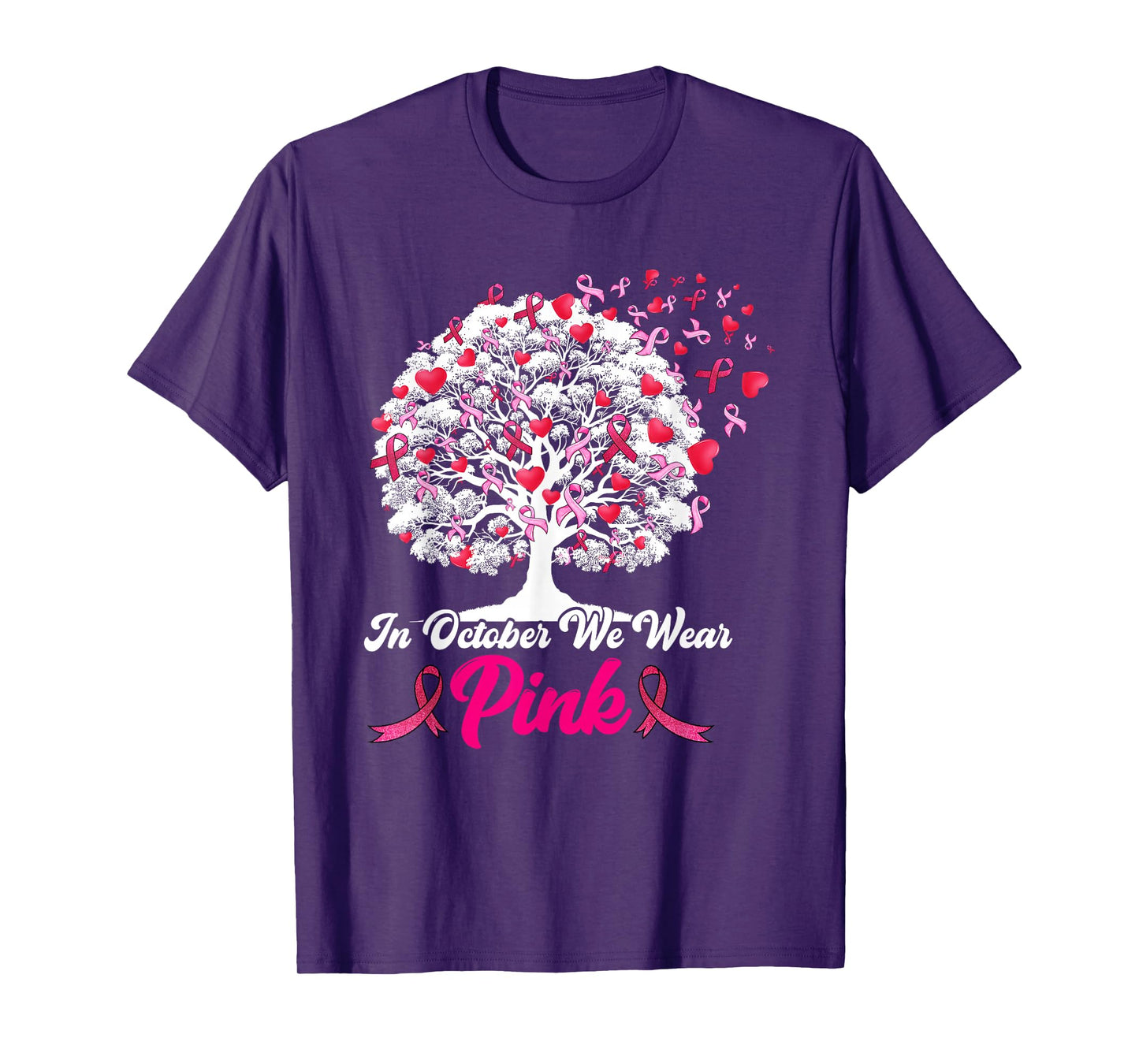 Breast Cancer Survivors in October We Wear Pink Ribbon Tree T-Shirt