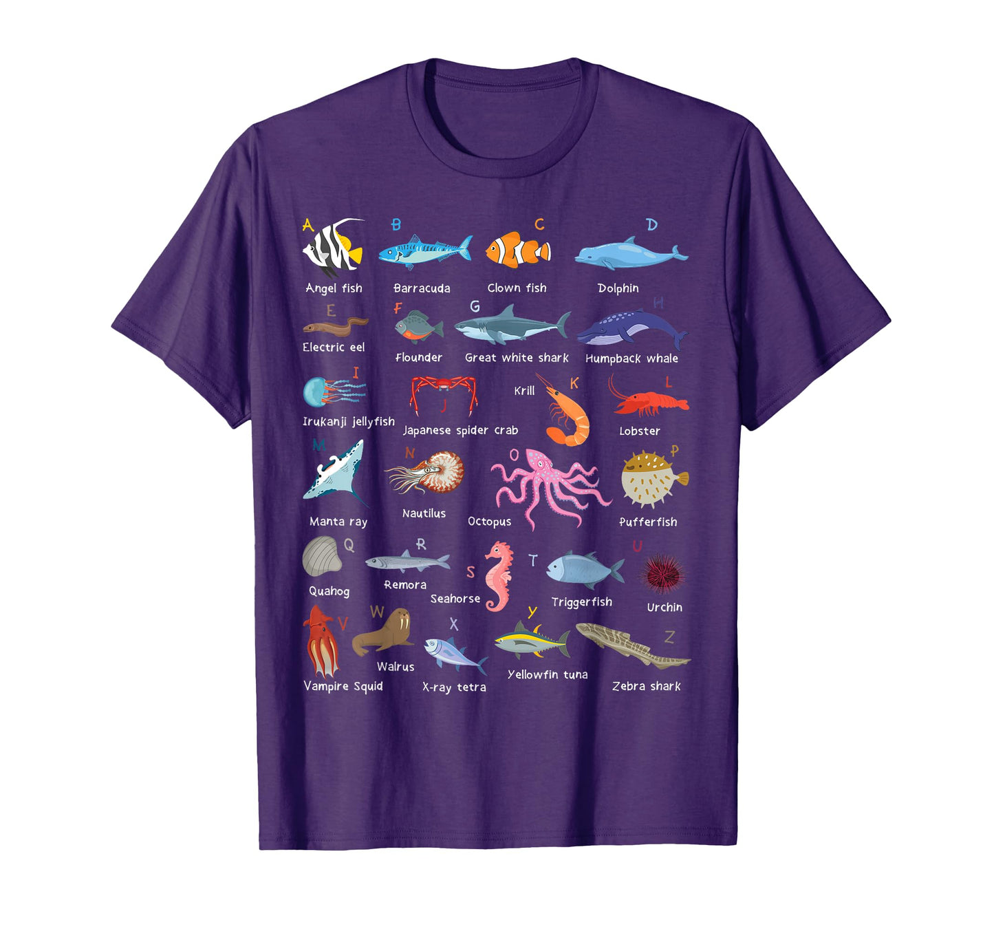 A-Z Ocean Life Exploration - Sea Creatures Alphabet T-Shirt