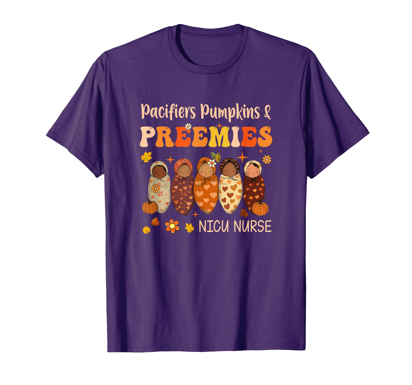 Retro Pacifiers Pumpkins Preemies Fall Nicu Nurse Halloween T-Shirt