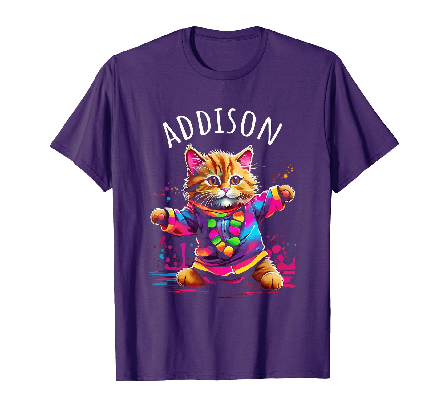 Addison Colorful Dancing Cat Design for Girls Name Addison T-Shirt