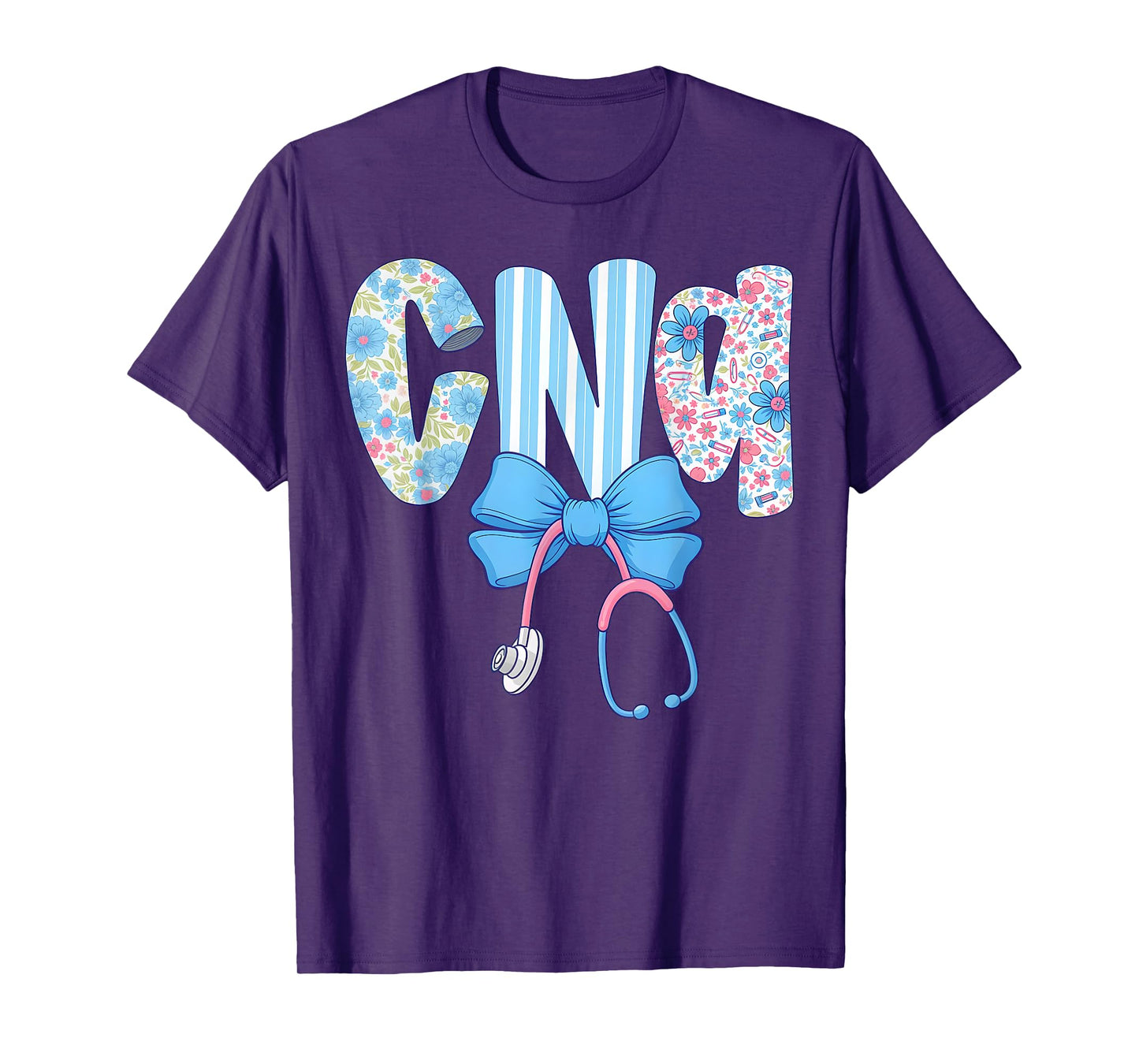 Coquette CNA Nurse Blue Floral Stethoscope Bow Cute Nurse T-Shirt