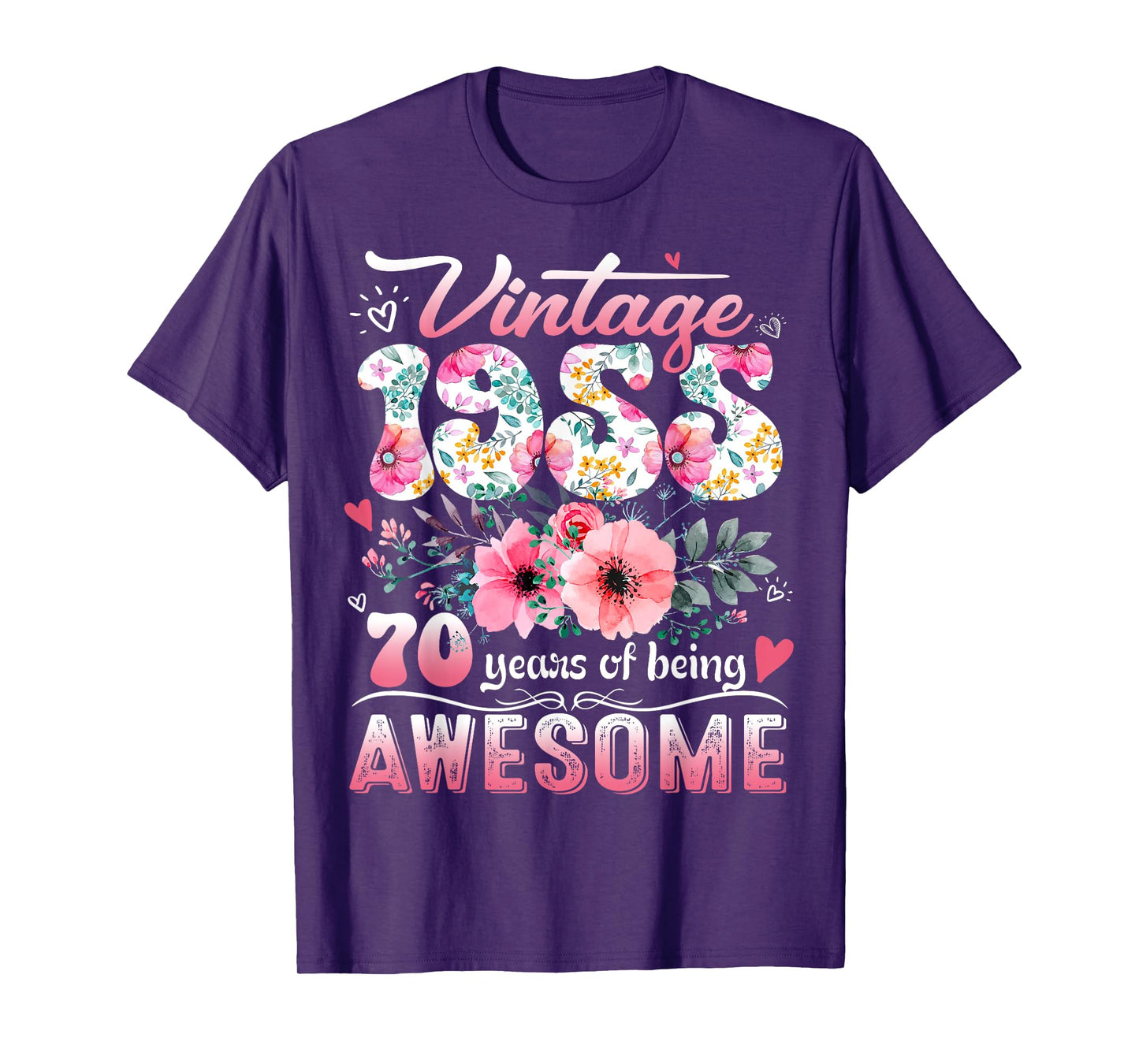 Vintage 1955 Floral 70 Years Old 70th Birthday Party Costume T-Shirt