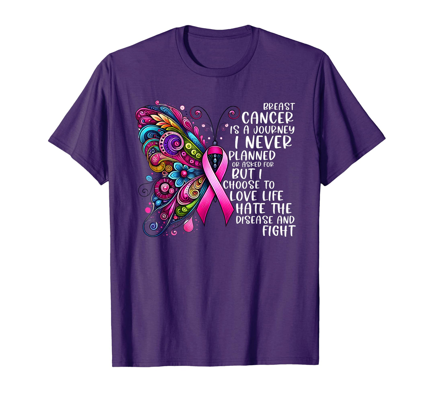 Support Fighter Warrior Pink Vibes Gifts Women Butterfly Breast Cancer Awareness Pink Ribbon Cancer Journey T-Shirt