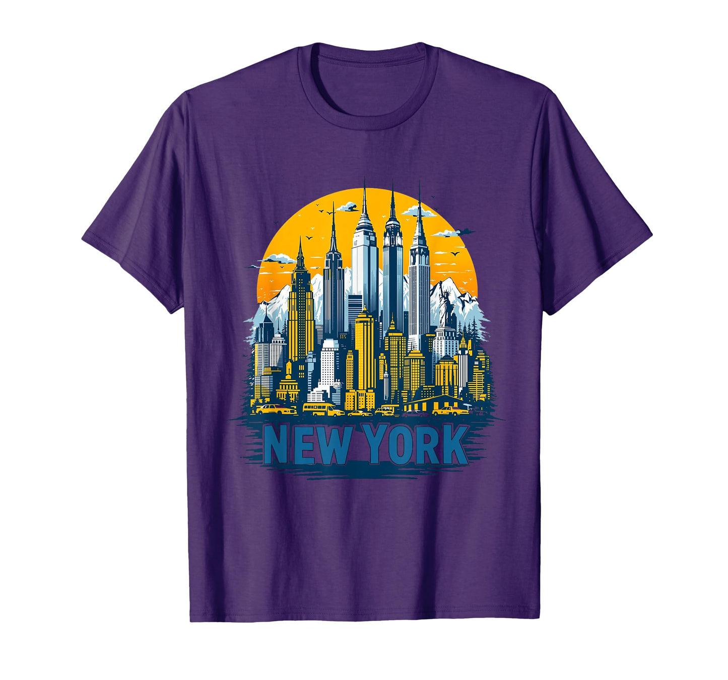 Retro New York Skyline Mountains Cityscape Vintage T-Shirt