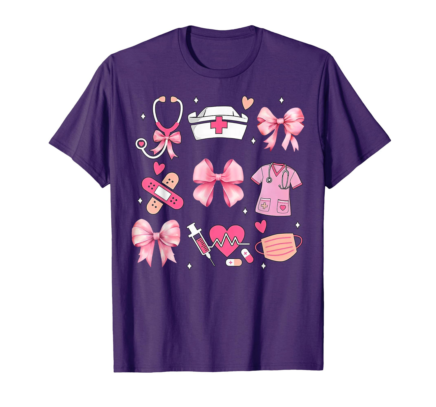 Women Pink Retro Nurse Coquette Pink Bow Girlie Nurse Life T-Shirt