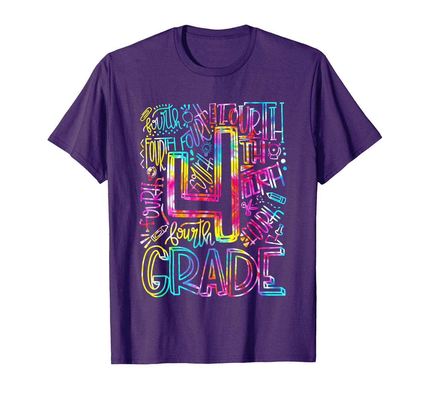 Tie Dye 4th Grade Typography Team Fourth Grade Teacher Gift Men Women Kids T-Shirt
