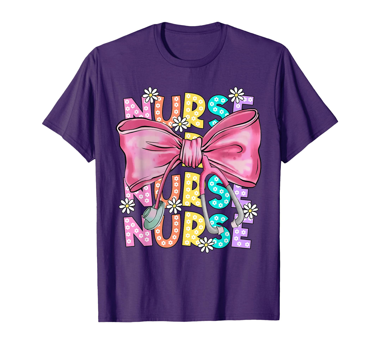 Floral Blue Coquette Bow Nurse Stethoscope Nursing Doctor T-Shirt