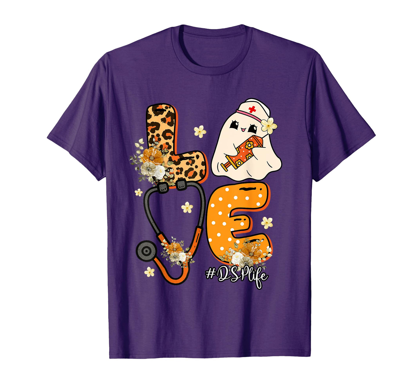 Leopard Ghost DSP Halloween Costume Fall Scrub Top Women T-Shirt