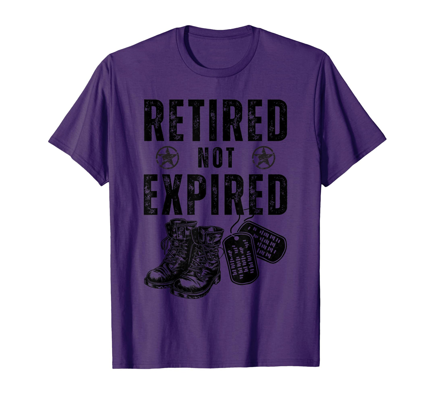Military Retired Not Expired Veteran Combat Boots Dog Tags T-Shirt