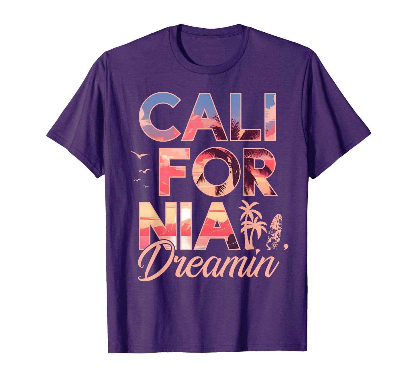 California Dreaming Sunset Beach Palm Tree Summer Vacation T-Shirt