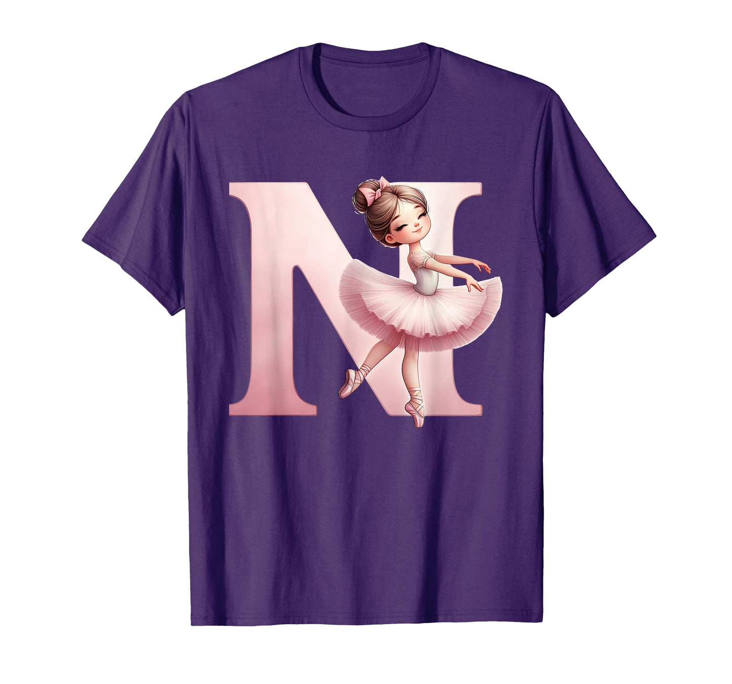 Ballerina Girl Dancing Name First Letter N Girly Tutu Ballet T-Shirt