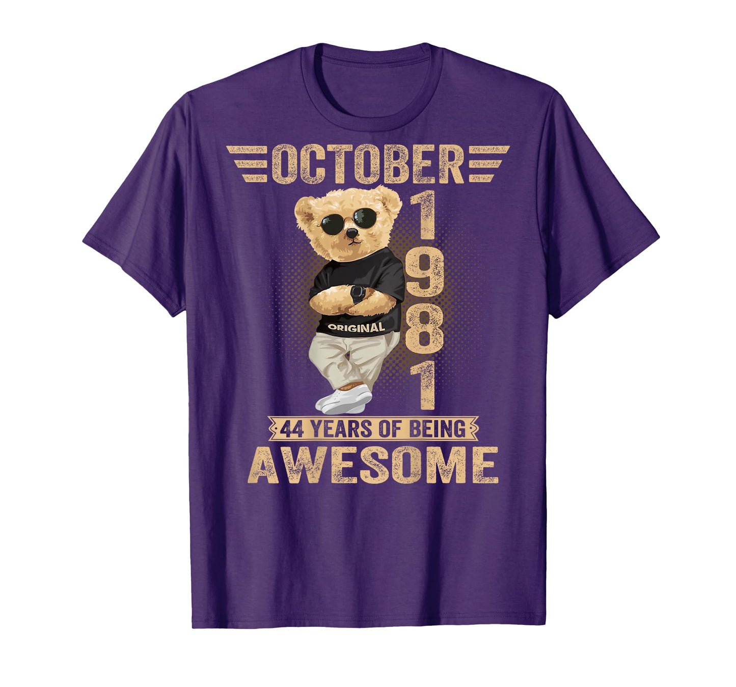(On Back) October 44th Birthday Men Women 1981 Teddy Bear T-Shirt